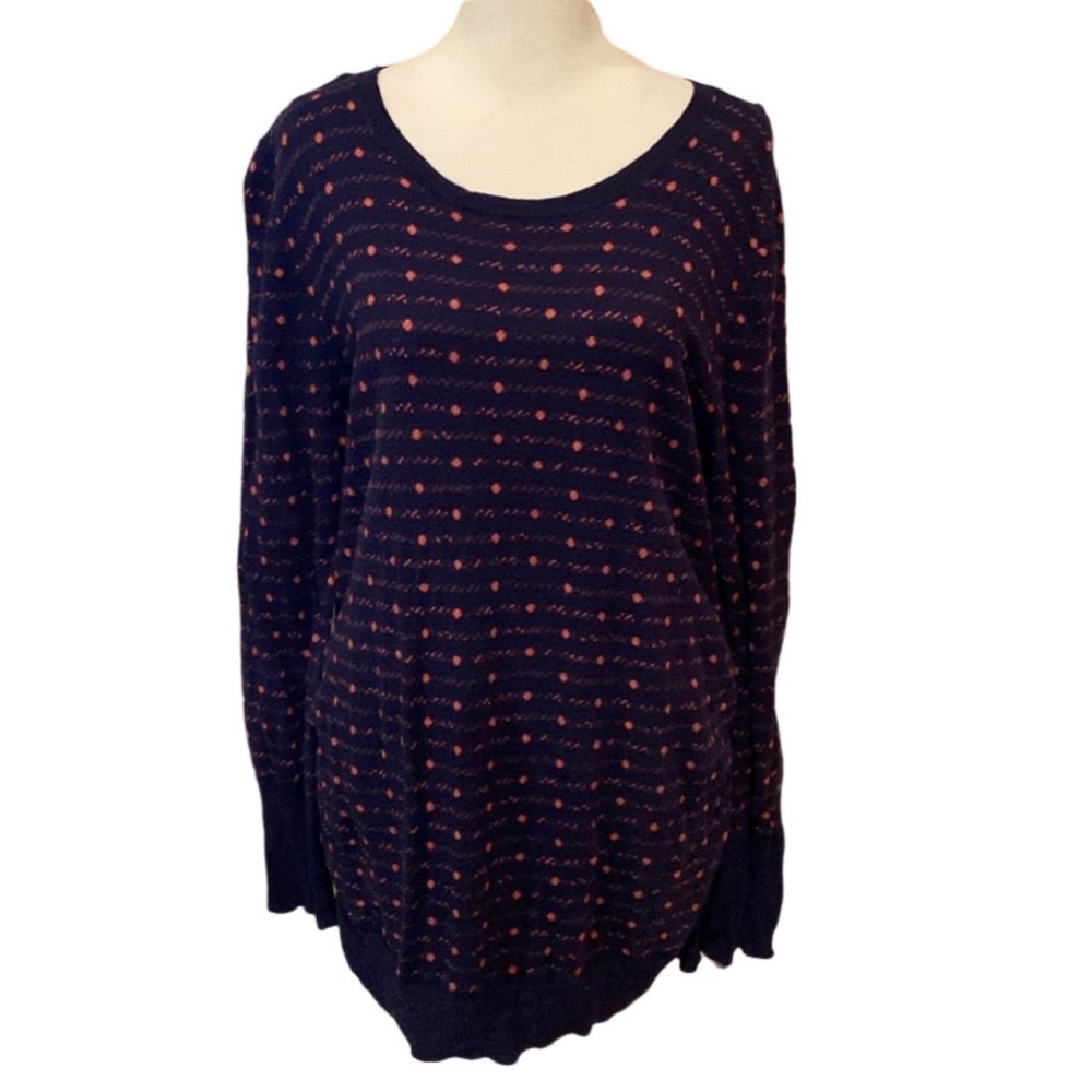 Motherhood Maternity lightweight sweater. Size XL. Navy with salmon pink dots.